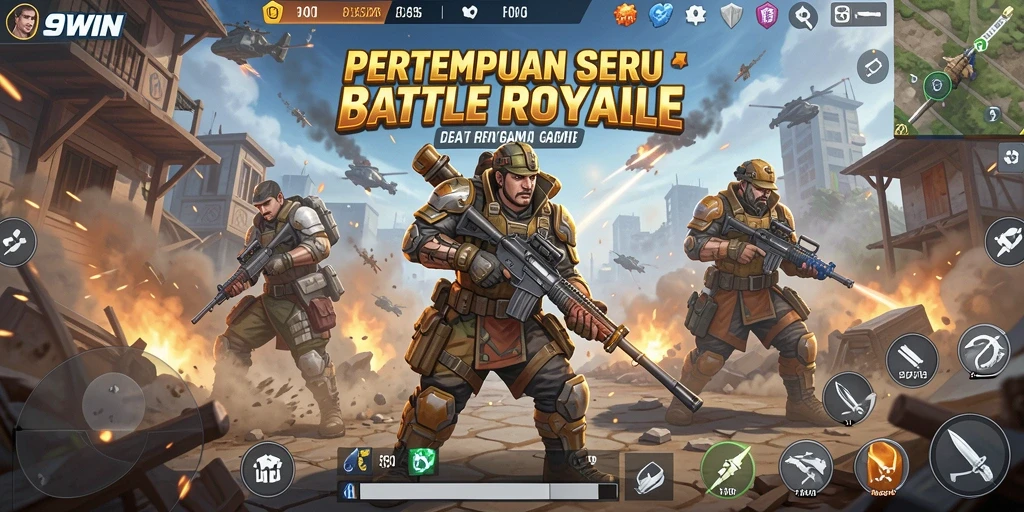 Gameplay mendebarkan dalam pertarungan Battle Royale di 9WIN.