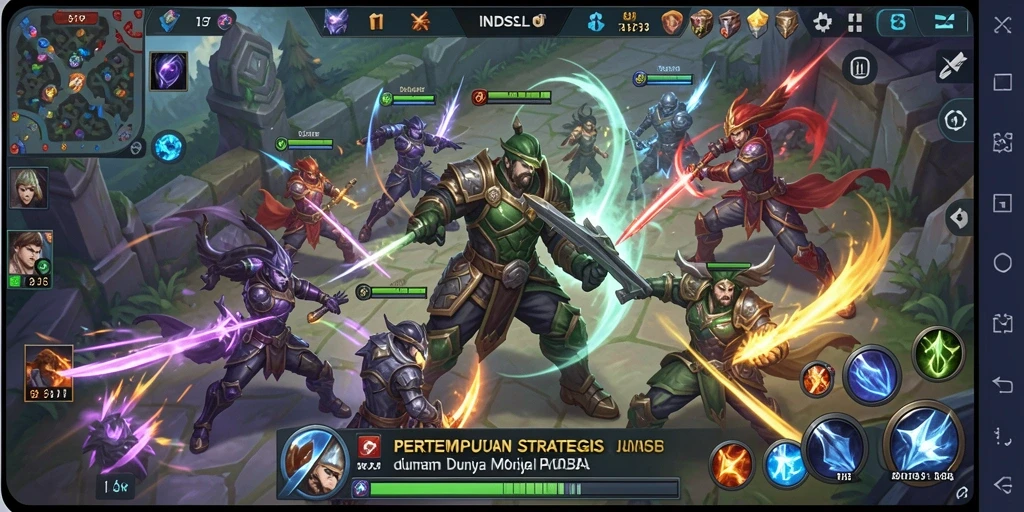 Tampilkan aksi seru game MOBA dengan karakter unik.