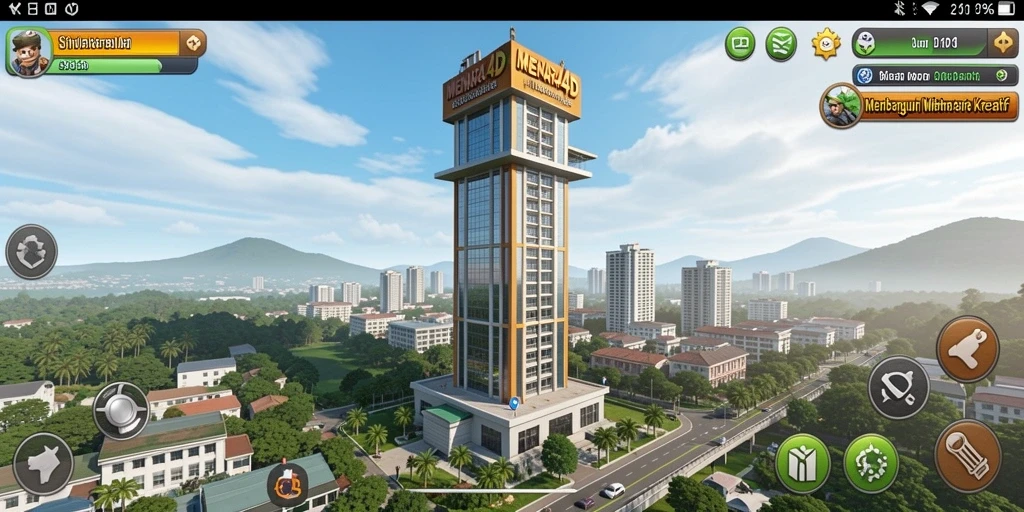 Tampilan screenshot MENARA4D dengan gameplay membangun menara yang menarik.