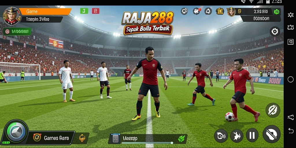 Tangkapan layar RAJA288 menampilkan aksi mendebarkan di lapangan sepak bola.