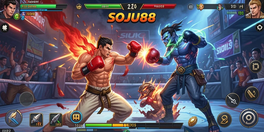 Screenshot menunjukkan aksi mendebarkan dalam pertarungan Fighting.