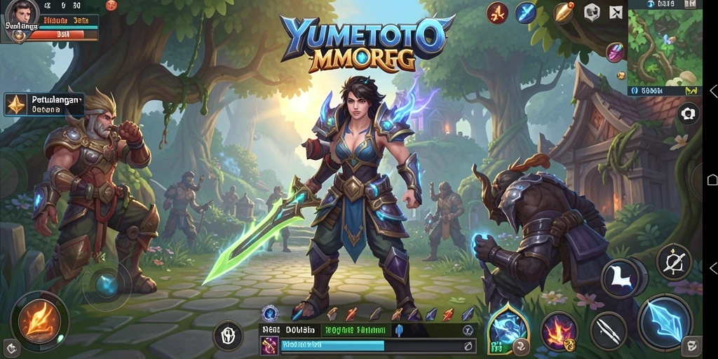 Gameplay seru dalam dunia fantasi YUMETOTO dengan pertarungan epik.